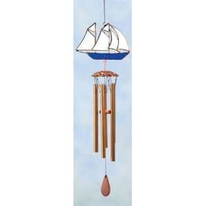   Art Small Sailboat Stained Glass Wind Chimes Patio, Lawn & Garden