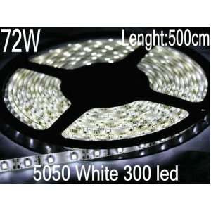  5M 300LED Strip Light 5050 SMD White Waterproof 12V 