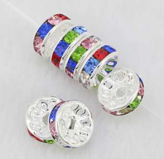 10mm Mix Color Crystal Silver Plated Rondelle Spacer Loose Beads 