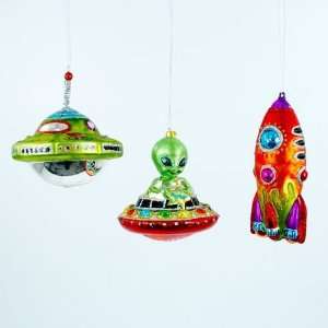 Outer Space Rocket Ship UFO Alien Christmas Holiday Tree Ornament Set 