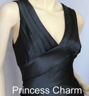 Size 8 10 12 14 Black Satin Prom Formal Evening Dress  