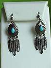 Vintage Zuni Old Pawn Sterling Silver Turquoise Earrings Pair  