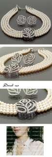 1262 Korean fashion elegant pearl and rose with crystal necklace 
