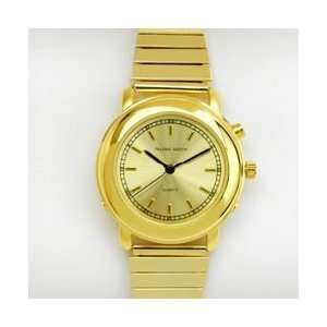  Mans Gold Tone Talking Watch Gold Face 1 Button, Leather Band 