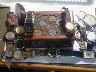 JOB LOT GENTS VINTAGE OLD WATCHES 14 WRISTWATCHES + OLD VINTAGE BOX 