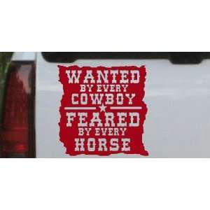 Red 16in X 16.0in    Wanted By Cowboys Feared By Horses Western Car 