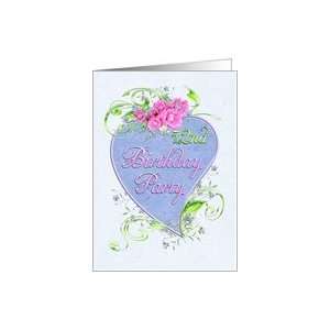  72nd Birthday Party Pink Flowers Blue Heart Invitations 