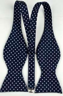 b161 navy blue white dot silk woven mens self bow tie bowtie  