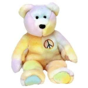  TY Beanie Buddy   PEACE the Ty Dyed Bear (pastel version 