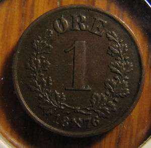 Norway 1876 1 ore about UNC  