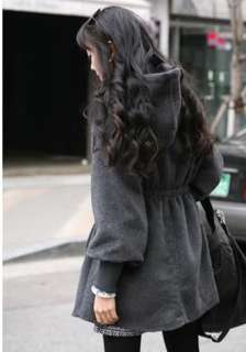 New Women Wool blend Hoodie coat Zipper Jacket Gray M L  