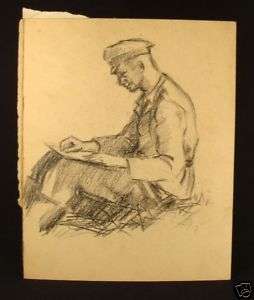 1940s ANTIQUE DRAW ARTIST PORTRAIT PENCIL ART DRAWING  