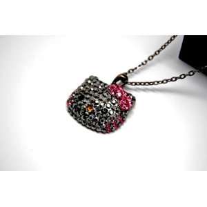  Gray Hello Kitty Swarovski Crystal W/Pink bow Necklace w/FREE Kitty 