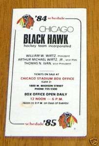 chicago blackhawks pocket schedule 1984 1985 NHL  