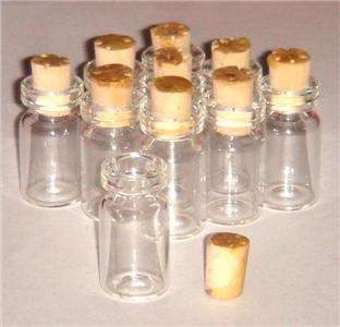 10x 1ml Clear Glass Bottles Vials w/ Corks 1.2 Tall  