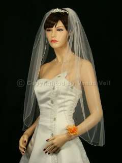 1T Ivory Wedding Bridal Fingertip Pencil Edge Veil  