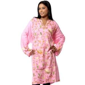  Pink Kashmiri Phiran with Ari All Over Embroidery   Pure 