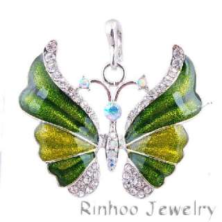 Alloy Rhinestone Enamel Butterfly Charm Pendant 6pcs  