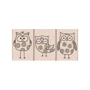  Hero Arts   Woodblock   Wood Mounted Stamps   Owl Trio 