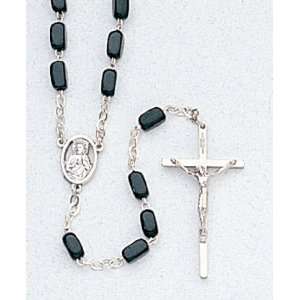   with 6.5mm Black Wood Beads, Mary Emblem, and Crucifix   MADE IN ITALY