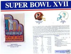 NFL SUPER BOWL XVII COLLECTOR PATCH REDSKINS DOLPHINS  