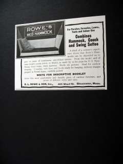 Rowes Rowe Gloucester Bed Hammock 1909 print Ad  