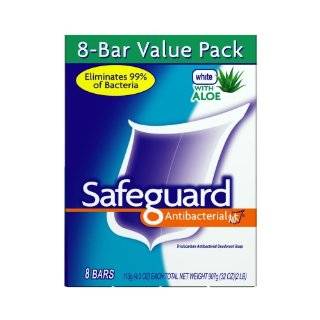 Safeguard Antibacterial Bar Soap with Aloe, White, 4.0 oz bars 8 