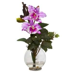  Real Looking Mini Cattleya w/Fluted Vase Silk Flower 