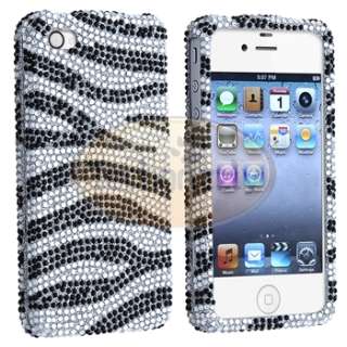 Black Zebra Bling Diamond Cover+2x Privacy Pro For iPhone 4 s 4s 4G 