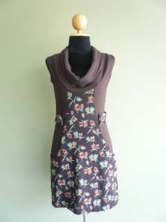 Brown soft wool OWL 60s retro vintage~boho~mod~mini~dress S M 36 