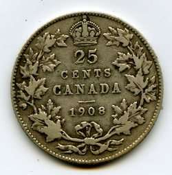 Canada 1908 25 Cent Coin  