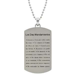   Stainless Steel Dog Tag with 10 Commandments (Spanish), 22 Jewelry