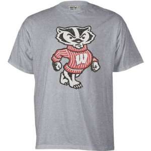 Wisconsin Badgers Grey Distressed Mascot T Shirt  Sports 