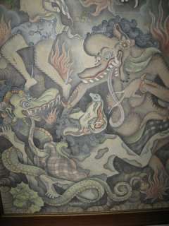 Mid Century INDONESIAN Intricate BALINESE Painting BALI Art SIGNED Wj 