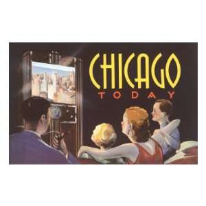  Watching TV in Chicago, Illinois Travel Premium Poster 