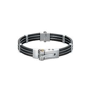  Mens Stainless Steel, Rollover Diamond Accent Cuff Style 