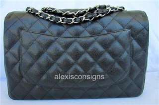 NWT 2010 Chanel 2.55 Jumbo Flap Bag Black Quilted Caviar Silver Chain 