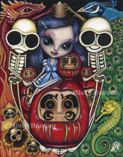 WORLD~Goth Skeleton~Daruma Fairy~Tarot Deck Art~8.5x11  