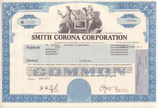 Smith Corona Corporation Stock Certificate. Dated 09/21/95, No 