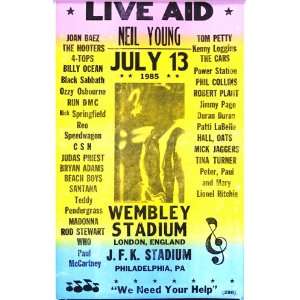 Live Aid Neil Young, Tom Petty, Mick Jagger 14 X 22 Vintage Style 