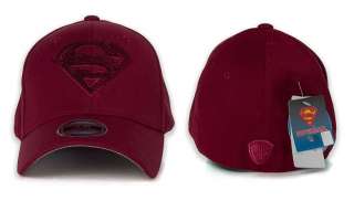 Superman Woolly Logo Baseball Cap Flexfit Spandex Hat Burgundy AC215 