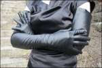 long kidskin leather black gloves with buttons size 9 ( 27 ) 