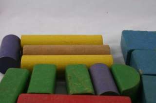 Lot of 17 Vintage Wooden Building Blocks Multicolored Wood Blue Red 