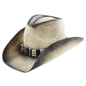  Mens Cowboy Western Wear Straw Hat Black Beaded Hatband 