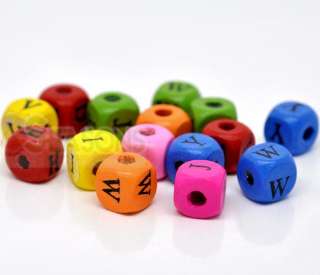 500 Mixed Alphabet /Letter Cube Wood Beads 10x9mm  