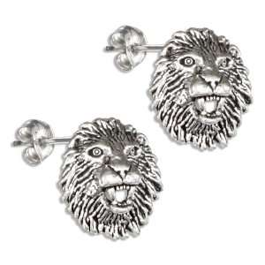  Sterling Silver Mini Lion Head Post Earrings. Jewelry