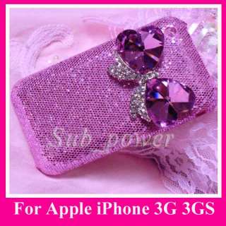 New 3D Rhinestone pink BOW Bling Crystal Case cover for iPhone 3G S 