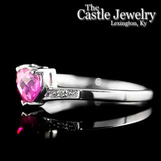Heart Shaped Synthetic Ruby .02 CTTW Round Illusion Set Diamond 10 K 