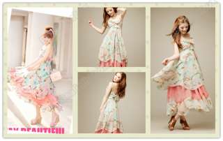 Womens Bohemian Floral Maxi Long Dress Chiffon Skirt  