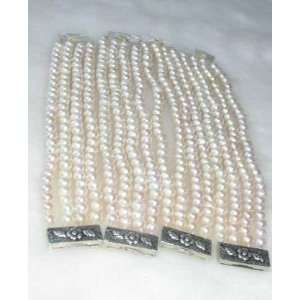  Wholesale 4 Pcs. 7.5 7 8mm 4rows White Pearl Silver Clasp 